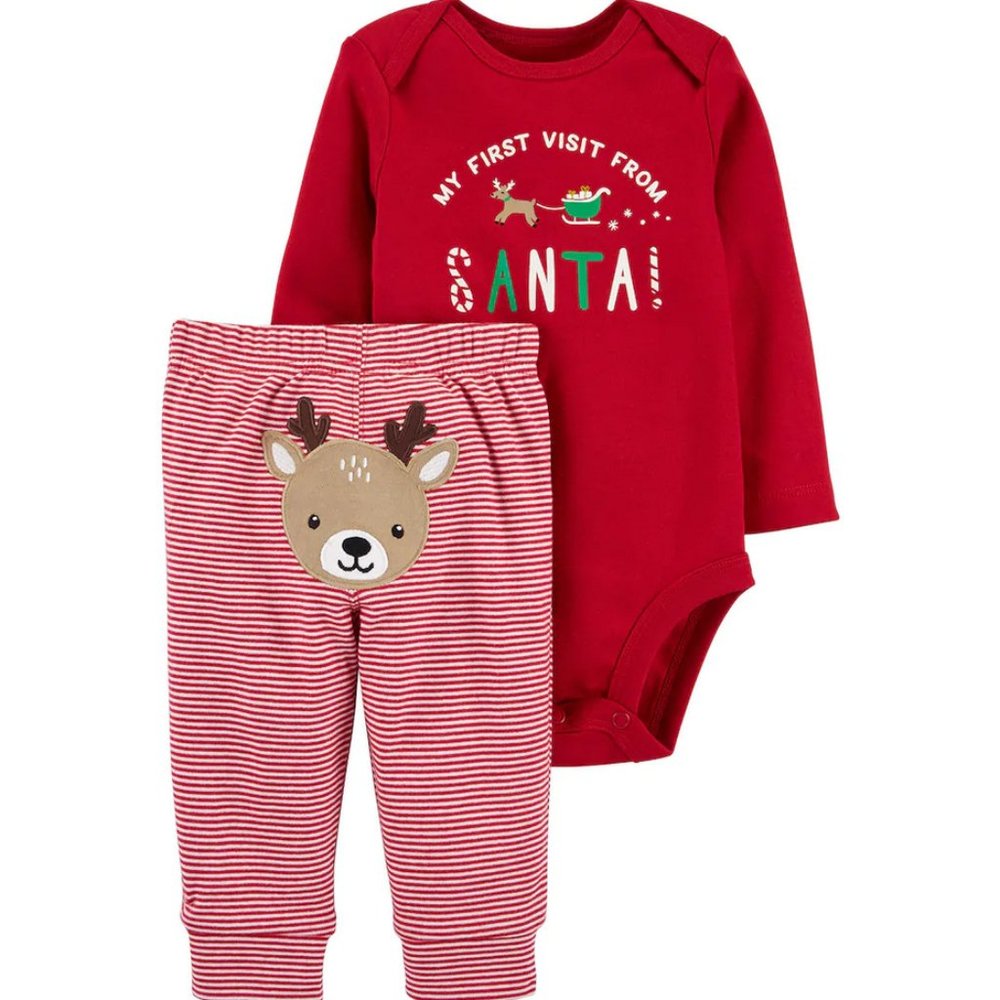 Carter’s 18 Months Baby Christmas Bodysuit Pant Set Santa Reindeer Outfit
